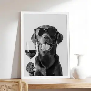 Chocolate Lab And Wine _ Bar C Funny Labrador Dog,vintage, couple，Minimalist Neutral Poster Print, Aesthetic Wall Decor for Bedroom.