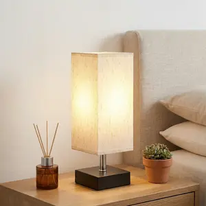 All-Scenario Minimalist Small Table Lamp - Square Fabric Shade Soft Eye-Caring Warm Light, No Glare, Fits Bedroom, Kids Room, Living Room, Office, Dorm, Japandi Aesthetic Home Decor - Perfect Gift for Anyone