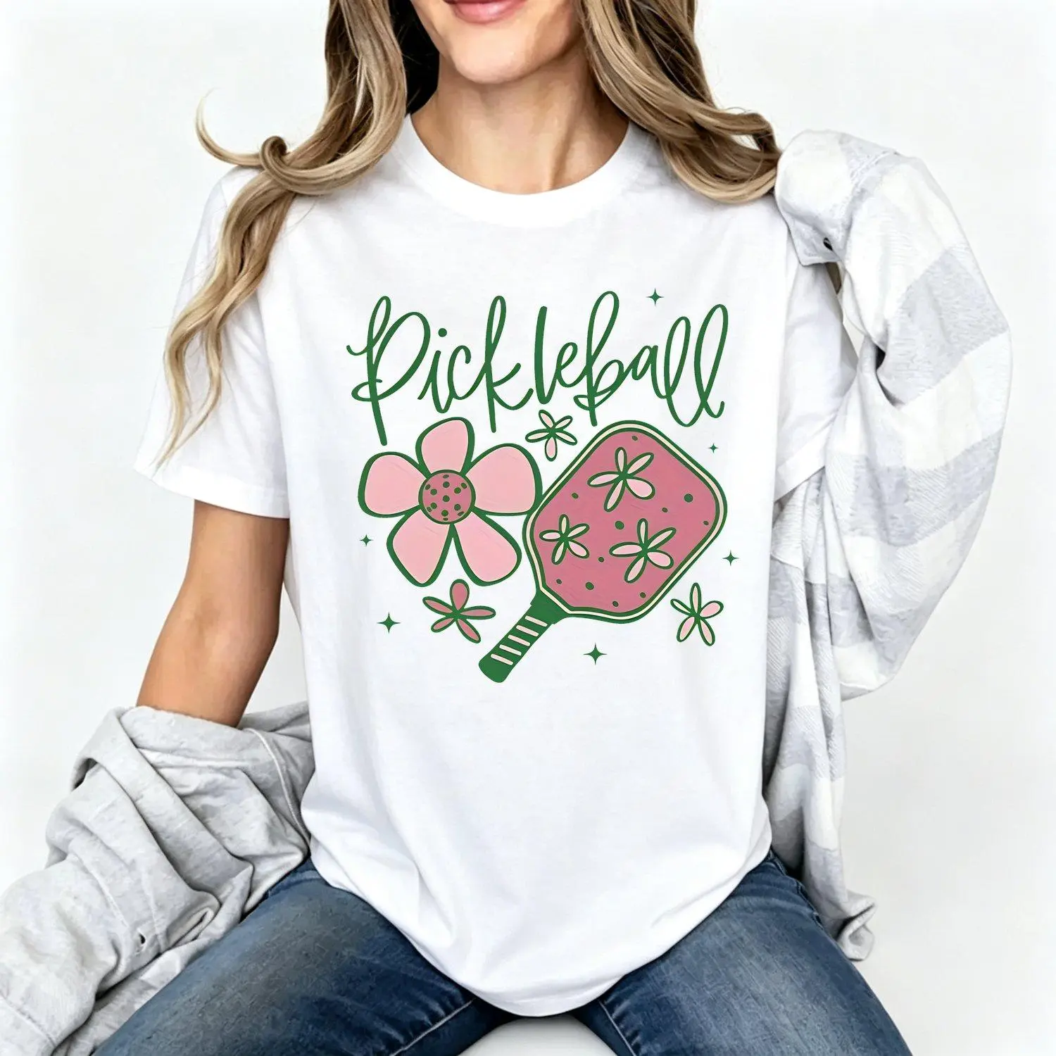Womens Short Sleeves Sport T Shirt Pickleball Graphic Soft Breathable Short Sleeve Crew Neck Top with Paddle and Ball Design Relaxed Fit Casual Summer Athletic Tee Womenswear Streetwear
