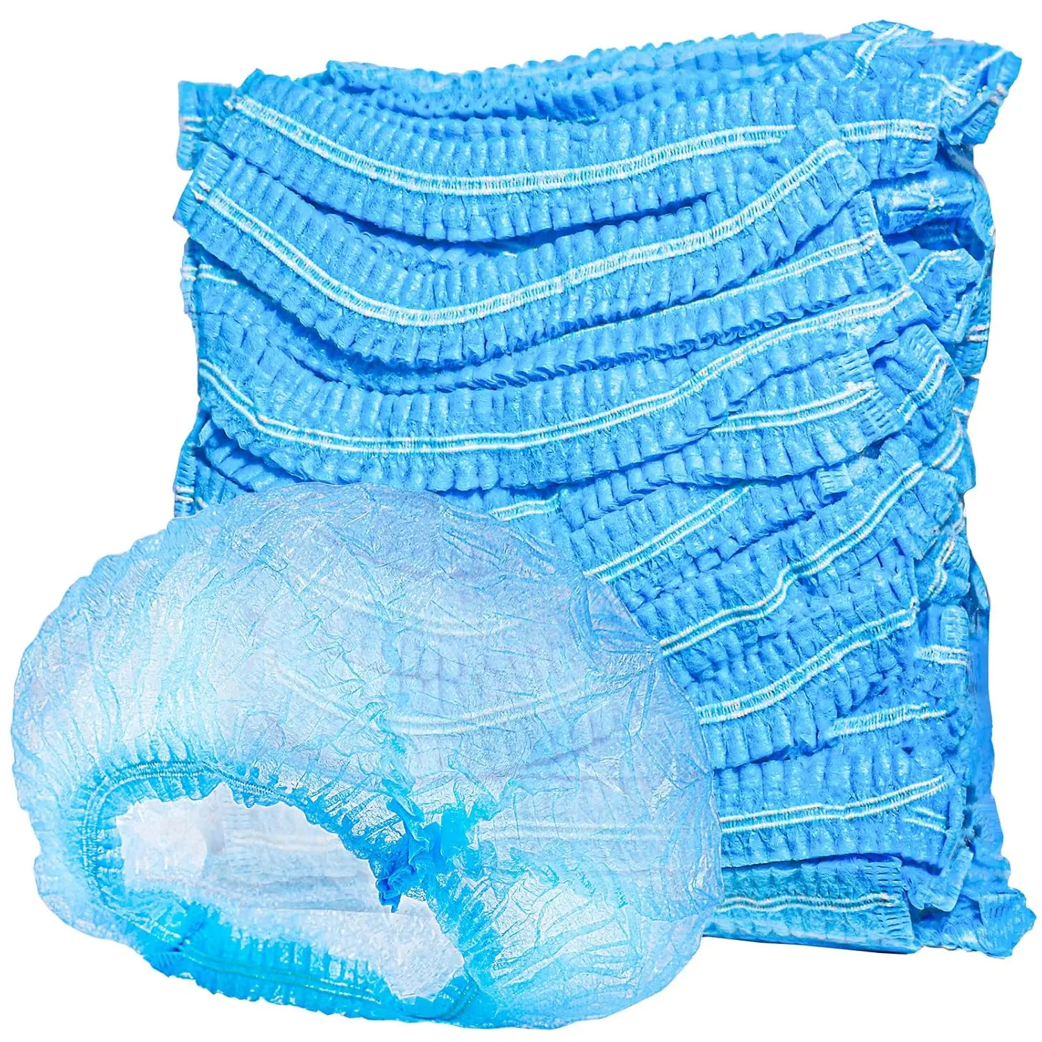 LEOBRO Non-Woven Bouffant Caps 50PCS Blue Disposable Hair Nets for Food Service Workers 21 Inch Breathable Soft Lightweight Shower Protection
