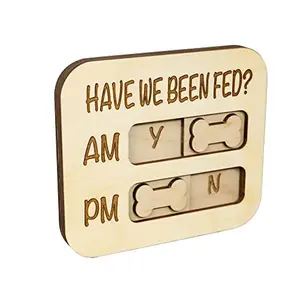 JennyGems Dog Feeding Reminder, Have We Been Fed, Dog Feeding Magnet, Feed Tracker AM PM, Wooden Reminder Slider for Fridge