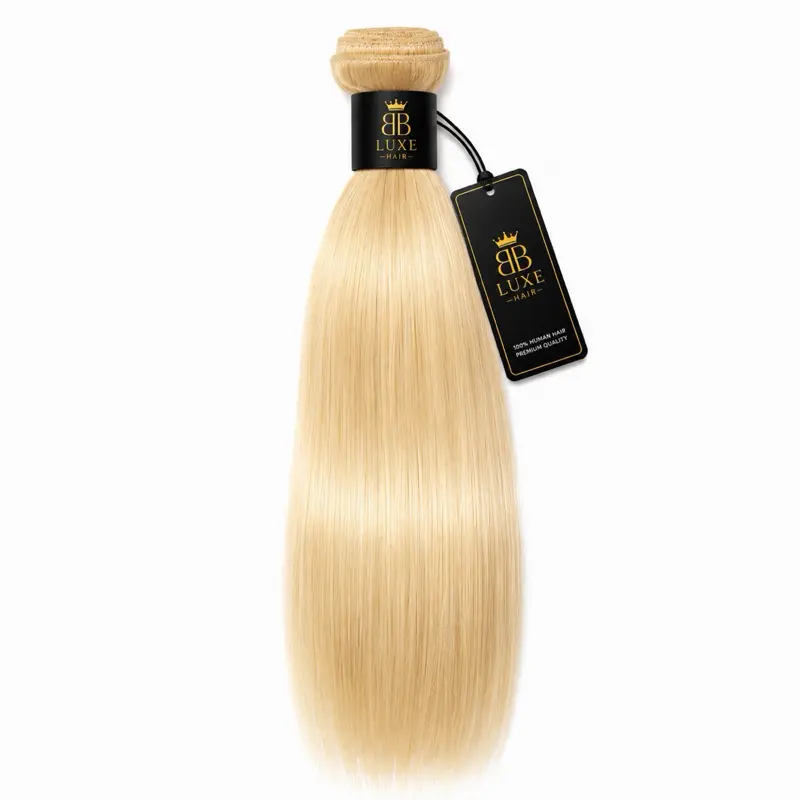 BB Luxe Hair 613 Blonde Straight Bundle - Unisex 100% Virgin Brazilian Russian Human Hair Extensions, Thick Double Weft, Ideal for Salon Use & Achieving Blonde Look