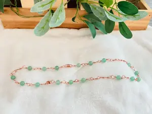 Crystal Chain Necklace - Handcrafted Copper Wire-Wrapped Green Aventurine for Adults - Healing Energy & Natural Elegance