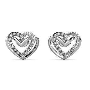 Cathy 18k White Gold Plated Heart Stud Earrings with Simulated Diamond Crystals