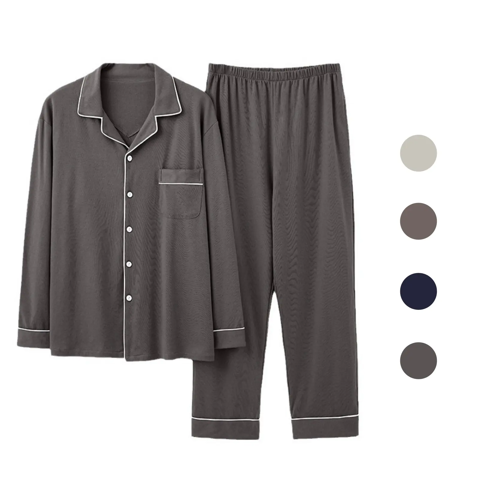 Gihuo Men's 100% Cotton Pajama Set, Soft Breathable Sleepwear 2 Piece Lounge Set, Long Sleeve Button Down Shirt & Pants Set for Sleeping, Relaxing & Homewear
