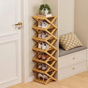 Bamboo Shoe Rack Organizer, 8-10 Tier, Natural Color, No-Tool Assembly, Foldable Storage Shelf (30-Brown)
