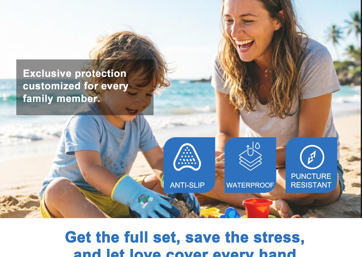 Family 4-Pack Protective Work Gloves Set | Kids & Adults Sizes | Anti-Slip PU Coated for Gardening, DIY & Household Tasks