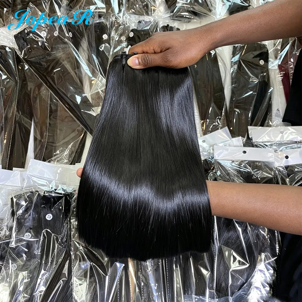 LUCKOCKOS 14 Inch Bone Straight Vietnamese Unprocessed Virgin Hair 100% Human Hair Bundles  Double Drawn 1 Bundle Quick Weave Extensions Natural Black