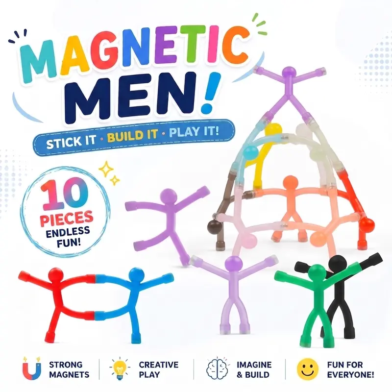 10Pcs Unisex Plastic Magnetic Science & Technology Sensory Fidget Toys for Kids 4-8 Years, Road Trip Travel Essentials, Strong Fridge-Car-Airplane Magnets, Stress Relief Tools