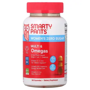 SmartyPants Women's Zero Sugar, Multi & Omegas Gummies, Orange, 90 Gummies