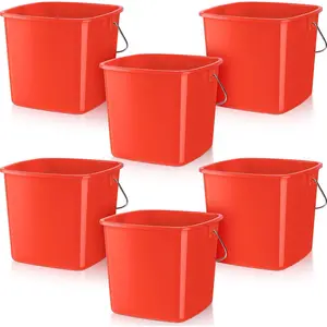 6 count 3 Quart Bucket for Cleaning Small Sanitizer Bucket for Restaurant Square Plastic Pail with Handles for , Offices, Commercial Use,  Service(Red)