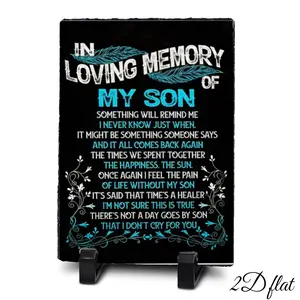 In Loving Memory Memorial Stone Plaque for Son Mom Dad, Sublimation Slate Photo Frame, Heat Transfer Plaque with Holder, Natural Stone Sympathy Gift，Bereavement Condolence Keepsake for Loss of Loved One, Desktop Home Decor Ornament