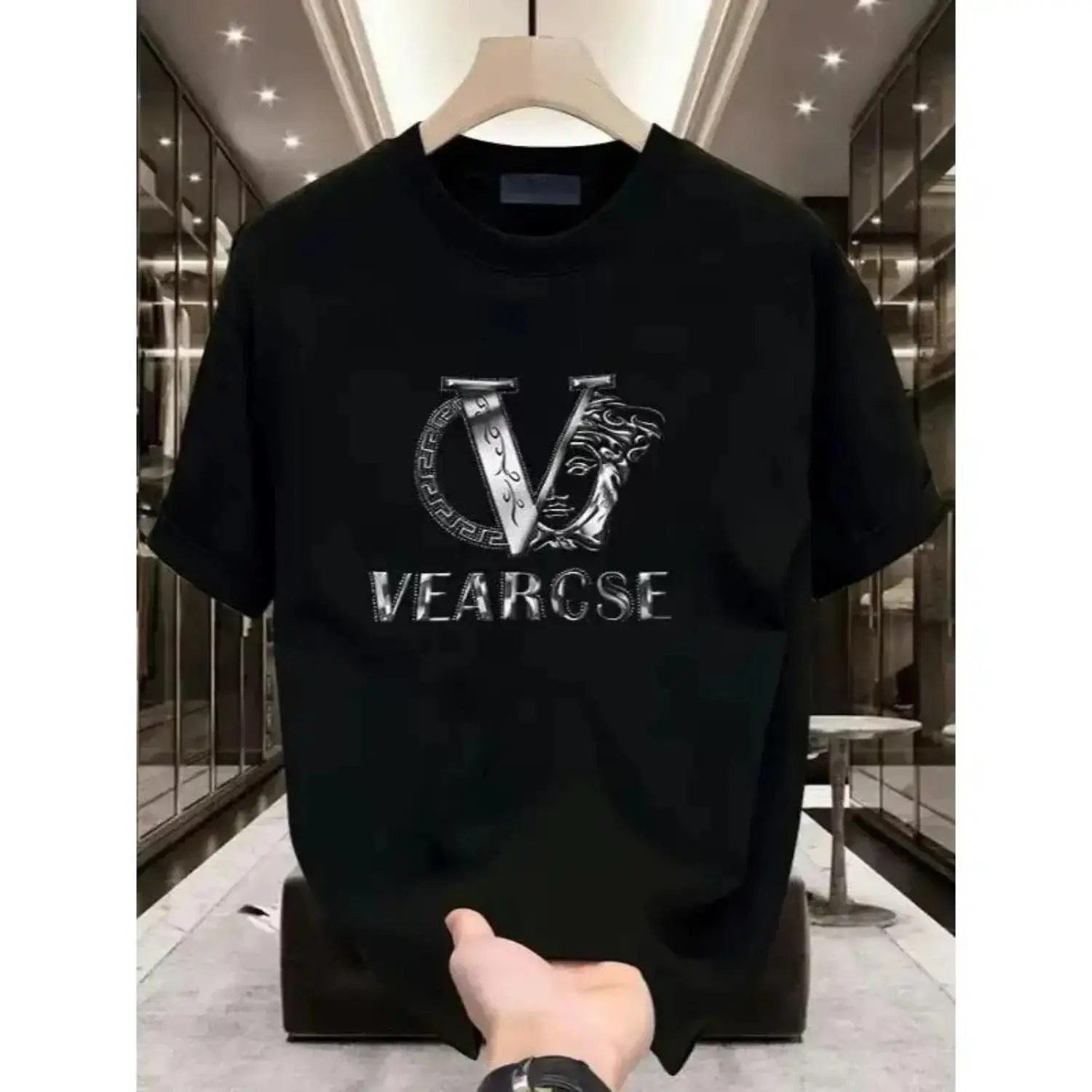 men's stylish pure round-neck casual printed T-shirt, suitable for both men and women, perfect for fashionable and relaxed summer outfits.