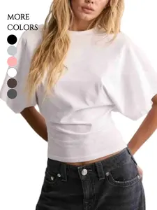 2026 Women's Solid Color Crop Tee Fit,Holiday HaulCasual Half Sleeve Round Neck T-shirt forSummer, Ladies Clothes for Daily Wear Everyday Top