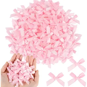 100 Pcs Mini Pink Bows Small Satin Fabric Ribbon Bows with Dot Stickers for Gift Wrapping Cake Card DIY Crafts Wedding Party Decorations