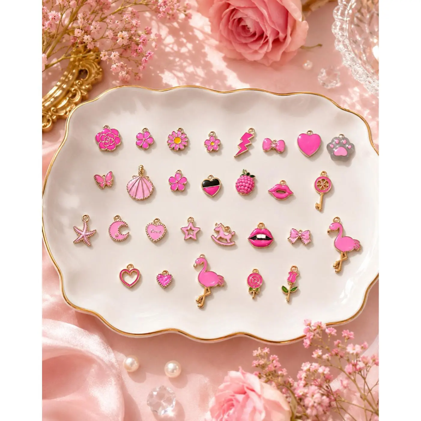 Sparkling Pink Mixed Charms