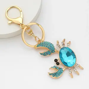 2PCS Fashion Colorful Crab Car Key Chain Marine Animal Crystal Wallet Pendant Key Ring Alloy Material Decorative Accessory Bag Charms for Everyday Use