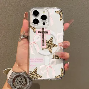 Soft Girl Magnetic Case for iPhone11/12/13/14/15/16/17/promax, Leopard Cross Lightweight, Drop-Proof, MagSafe Compatible | Perfect for Teen Girls