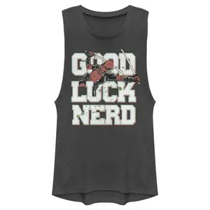 Juniors Womens Marvel Deadpool Good Luck Nerd Festival Muscle Tee