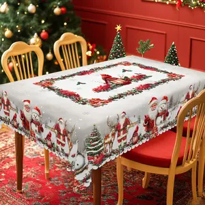 PLUMLIK Christmas Tablecloth,  Round Rectangle Table Decor, Snowman, Santa Claus, Christmas Tree Pattern , Polyester Waterproof Tablecloth, Christmas Party Decoration For Dining Room Holiday Party, Kitchen Home