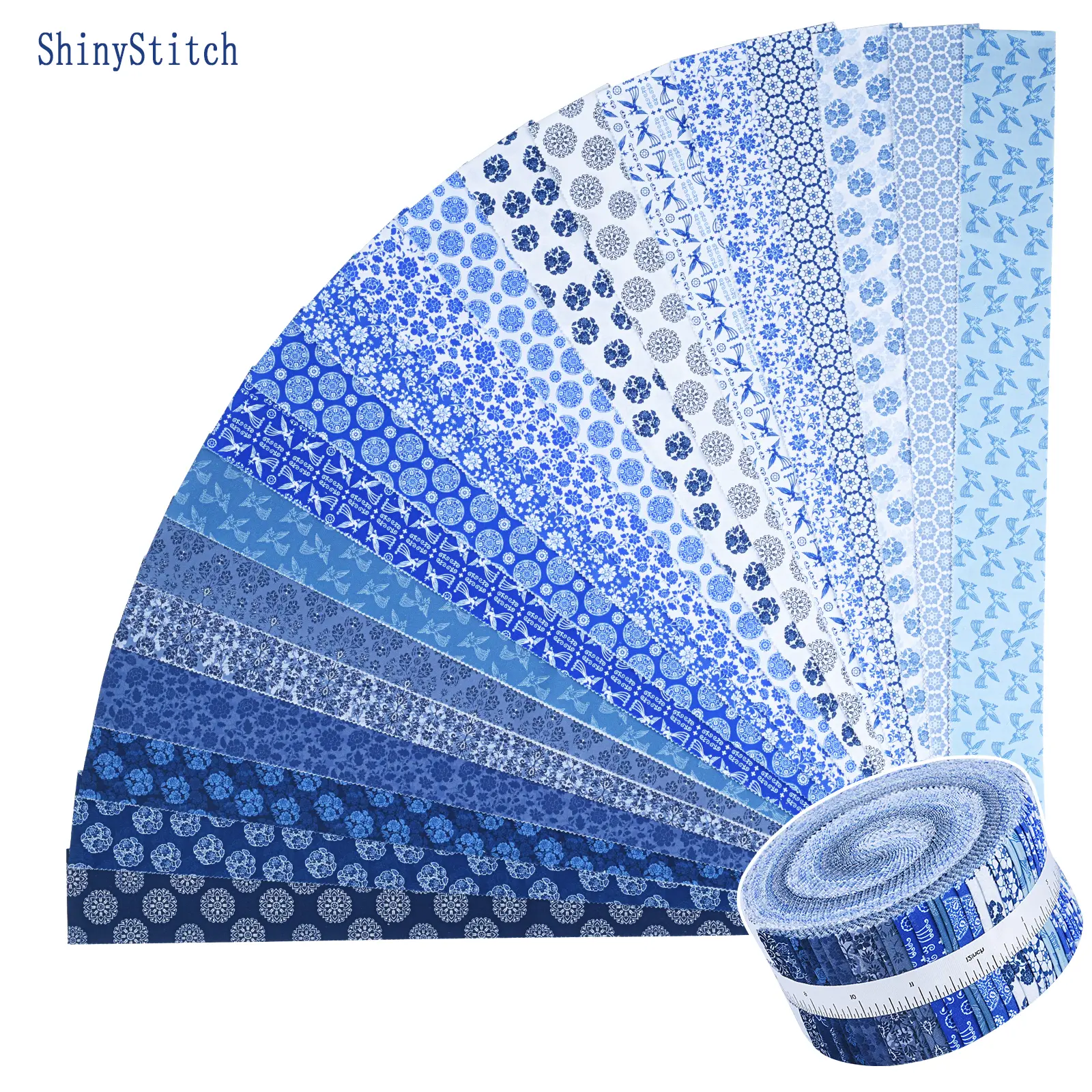 ShinyStitch Precut Fabric Strips Roll - 7 Options,100% US COTTON, 40 Strips (2.5"x44") Breathable Reliable Soft Pure Cotton Needlework Kit for Quilting, DIY Craft Projects, Cotton Breathable, Reliable Cotton Fabric