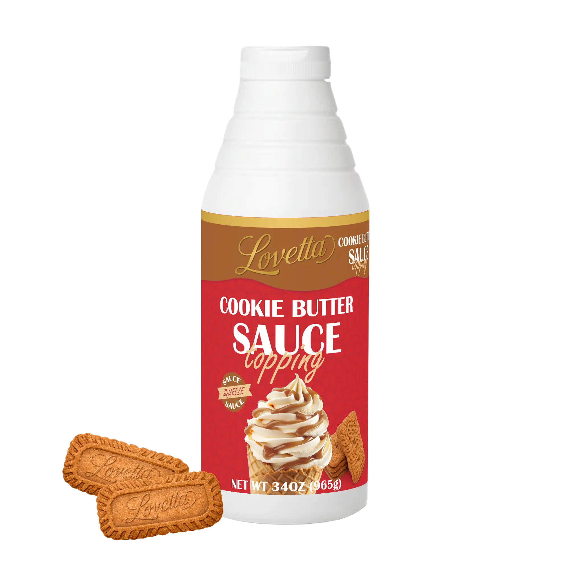 Lovetta Cookie Butter Sauce Bulk 34oz (1L) Bottle – Smooth Gourmet Speculoos-Style Cookie Dessert Drizzle, Rich Spiced Cookie Topping for Crepes, Waffles, Ice Cream, Coffee & Pastries – Ready to Use