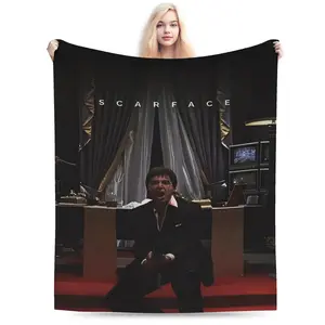 This ultra-soft flannel blanket features a print of the movie poster from "Scarface." Warm and comfortable, it's suitable for various occasions, including the living room, office, sofa bed, and nap time. Perfect for all seasons and travel. Available in mu