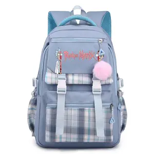 Backpack Rick & Morty Polyester Backpacks Unisex Multi Pocket Large Capacity Daypack Adjustable Shoulder Strap Soothes Back Style-9-Blue