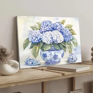 Hydrangea in Vase Pattern Canvas Painting with Frame, Modern Art Poster, Wall Art Decor for Home Living Room Bedroom Office, Ornaments