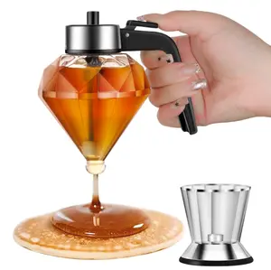 Honey Dispenser No Drip with Base 2026 Upgrade, 8oz Glass Honey Jar pot with Handle, Syrup Dispenser for Coffee or Tea, Mess Free Honey Dispenser for Honey Syrup Olive Oil, Maple Syrup Honey Container