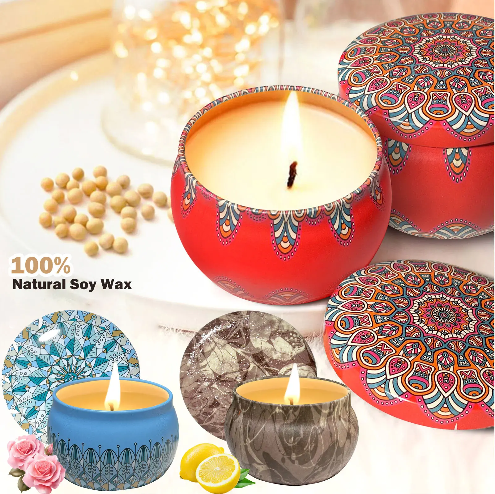 Natural Soy Wax Scented Candles - 2.5 oz Calming Destress Floral Multiple Scents Long Burning Aromatherapy Candles for Women, Home Use, Mother’s Day Gift, Calming Candles, Destress Candles