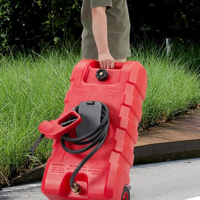 15gal Corrosion-Resistant High-Capacity Portable Polyethylene Gas Fuel Tank - Automotive Vehicle Toolkit for Cars/Boats, Manual Pump (2gal/min Flow), Brass Valve, Leak-Proof Siphoning, 6" Wheels, Hose, Garage Assembly-Disassembly Tool
