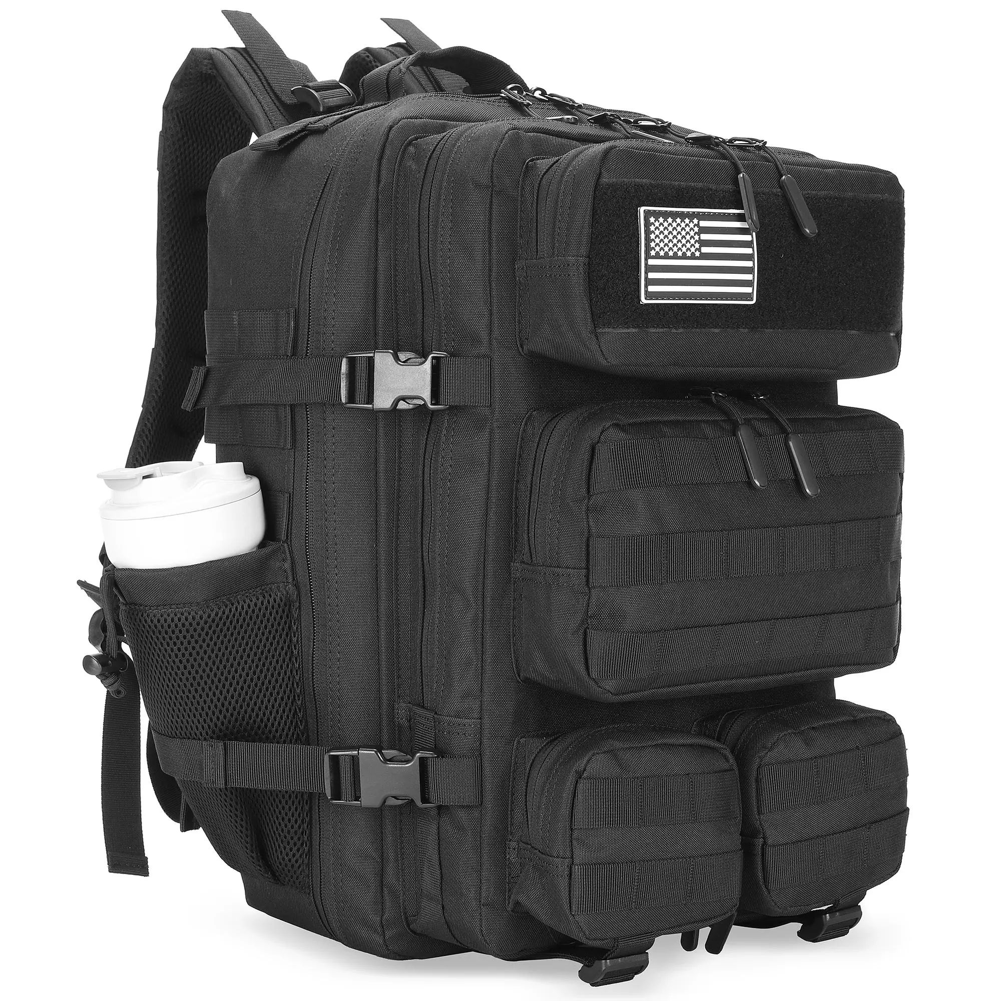 55L Military Tactical Backpack Large Day Backpack for Men Molle Army 3 Days Assault Pack Bug Out Bag Water Resistant and Heavy Duty Hiking Treeking Rucksack - Black