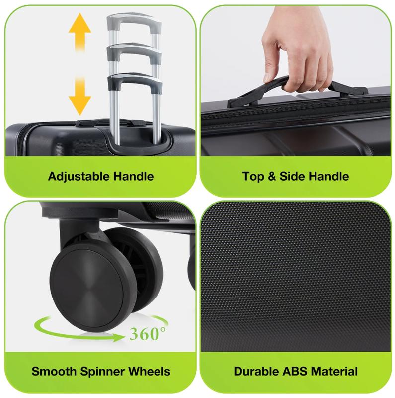 Set of 3 Hardside Luggage, Expandable Rolling Luggage with TSA Lock and Spinner Wheels, Black