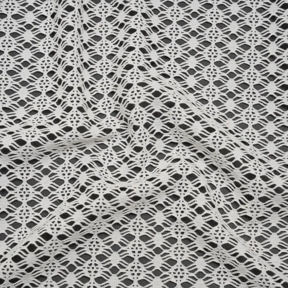 Knit Lace - White Diamonds, Medallions and Stripes - Designer Deadstock