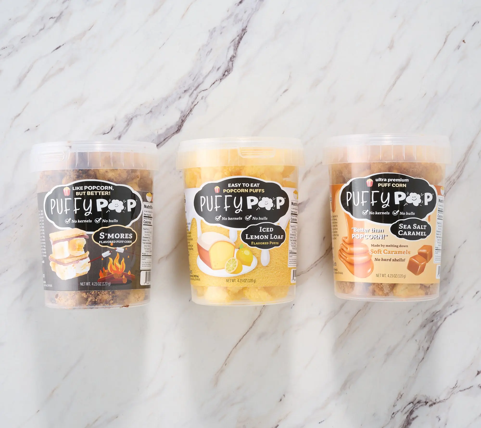 Puffy Pop (3) Tubs Sweet & Salty Puffed Corn in Summer Flavors Puffy Pop (3) Tubs Sweet & Salty Puffed Corn in Summer Flavors