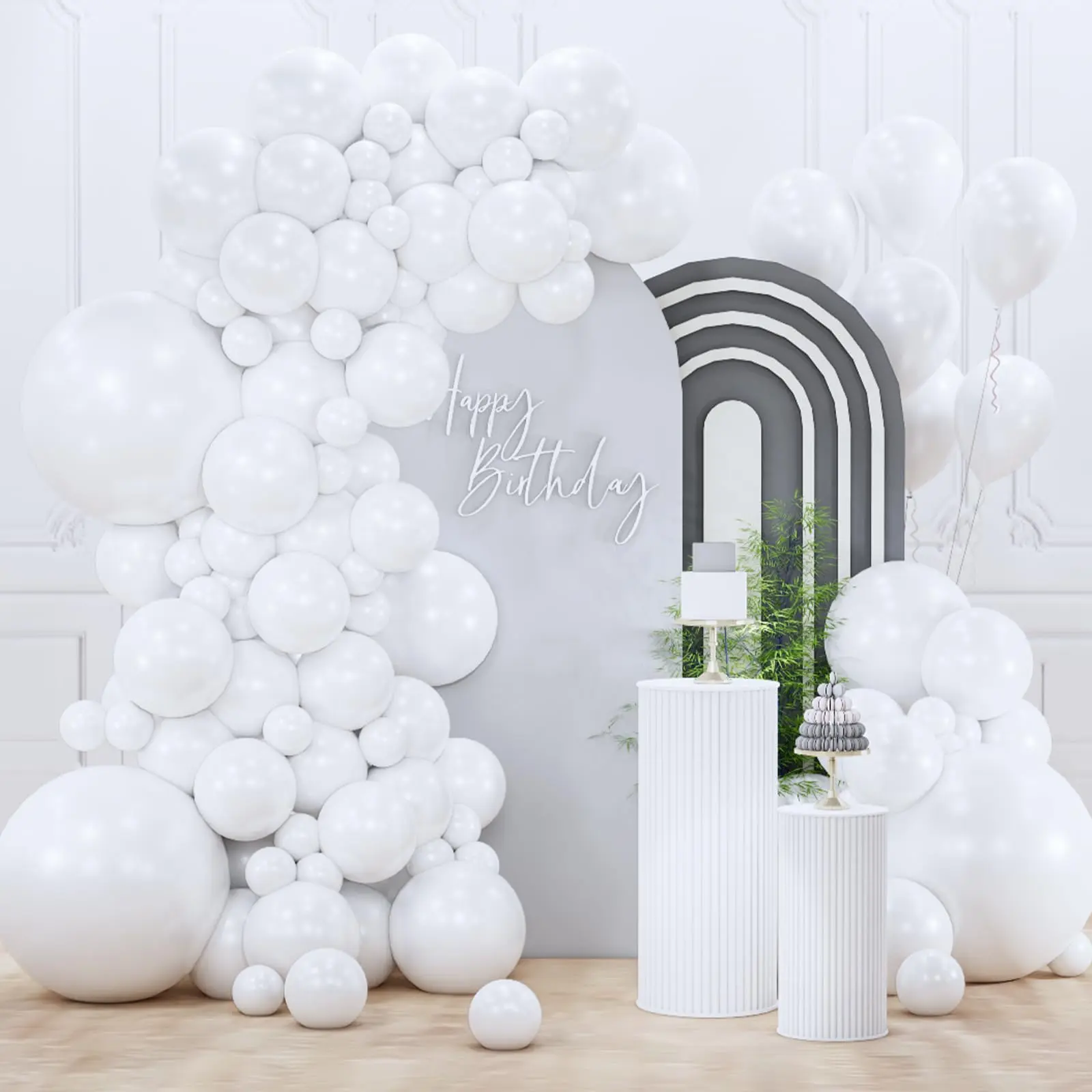 PartyWoo Pearl White Balloons 123pcs Different Sizes Pack of 18 12 10 5 Inch Metallic White Latex Balloon Arch Kit Garland for Wedding Graduation Baby Shower Birthday Party Decorations White-Z30