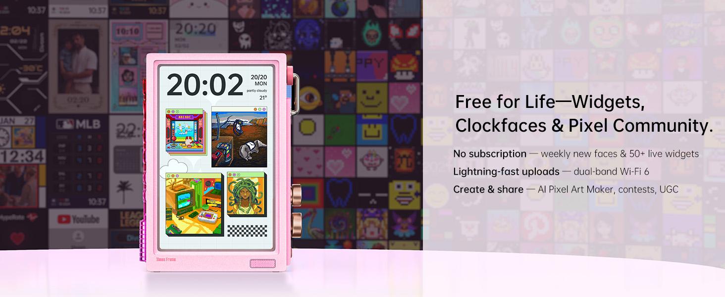 Divoom Times Frame 10.1in Pink Smart Desk Display - WiFi Digital Photo Frame with Transparent IPS Screen, 64GB Storage, Adjustable Color Changing RGB Ambient Light, Pixel Art, Remote Photo Sharing, Modern Decor for Cool Room Decor BackToSchool, Colorful,,
