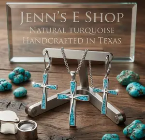 Hand Crafted Stainless Steel Natural Turquoise Cross Necklace Earring Set