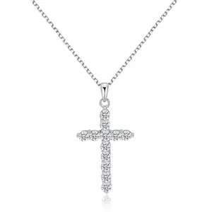 【#19】 (Cross Necklace) 925 Sterling Silver Synthetic Moissanite Necklace