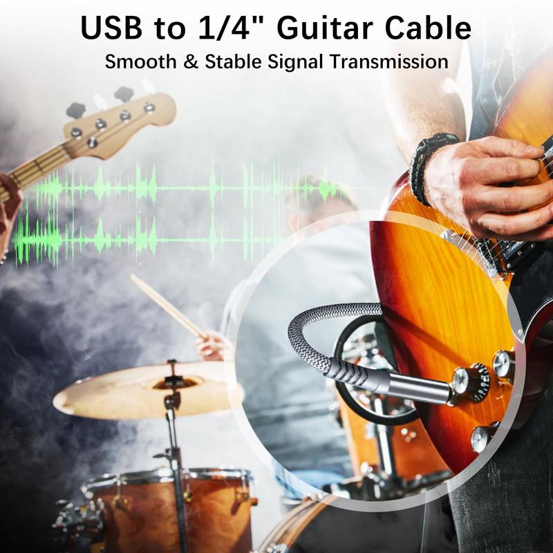 USB Guitar Cable 6.6FT,1/4 Inch TS Instrument Cord,USB A to 6.35mm Male Jack Stereo Audio Interconnect Wire Line for Electric Guitar,Bass,Keyboard,Mixer,Amplifier,Amp,Speaker,Equalizer, Feet