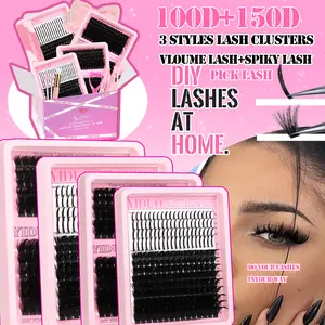 YIDUO Volume Lash Extension Kit 150D & 200D & Pointed Tip Eyelash Clusters Home 790-Pcs Personal Lash Extension Kit 12-22mm C/D Curl Individual Lashes, Includes Lash Adhesive and Sealer, Eyelash Remover and Tweezers, Perfect for DIY Home Use.