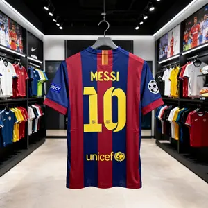 14 15/Home/Short Sleeve/10# Messi/Retro/Soccer Jersey/Fans Version/Red Blue