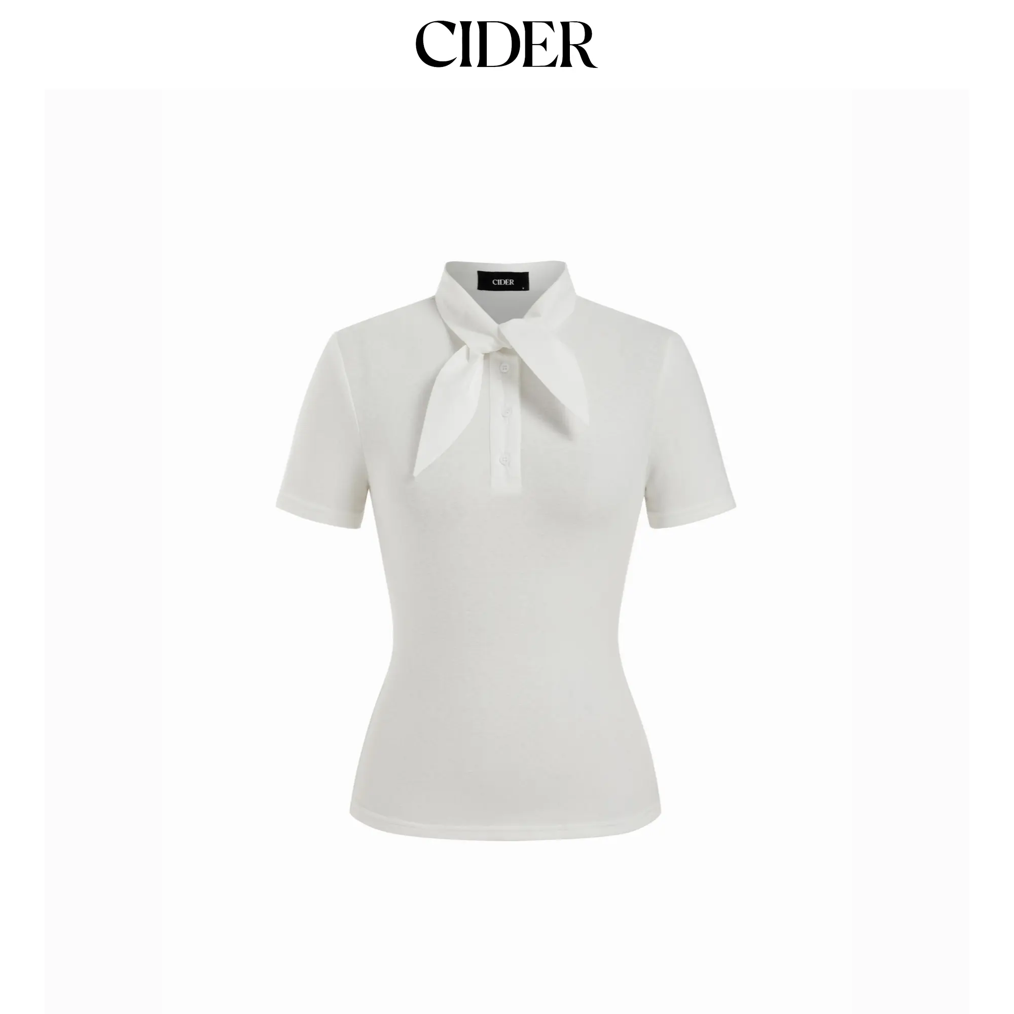 Cider High Neck Twist Knotted Short Sleeve Top