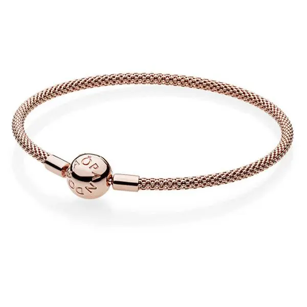 Women's Pandora Moments Rosé Mesh Sterling Silver Bracelet - 925 Silver, Rose Gold Plated, Innovative Alloy, 21 cm, Adults, Everyday Wear, Model 586543-21