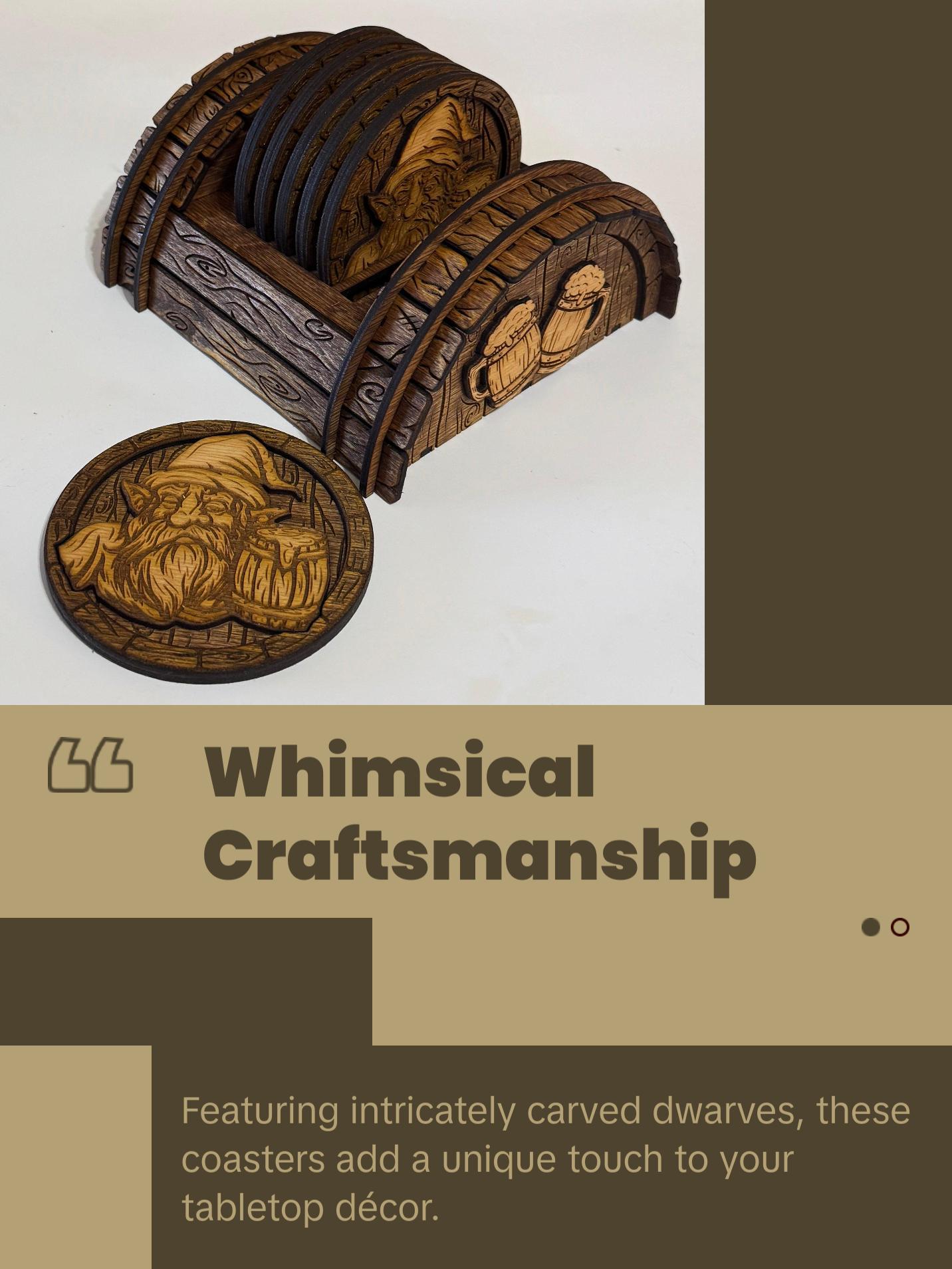Rustic Dwarves Coasters with Barrel Coaster Stand