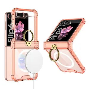 For Magsafe Wireless Charging Airbag Case For Samsung Galaxy Z Flip 6 Flip6 All-included Hinge Protective Ring Holder Soft Cover