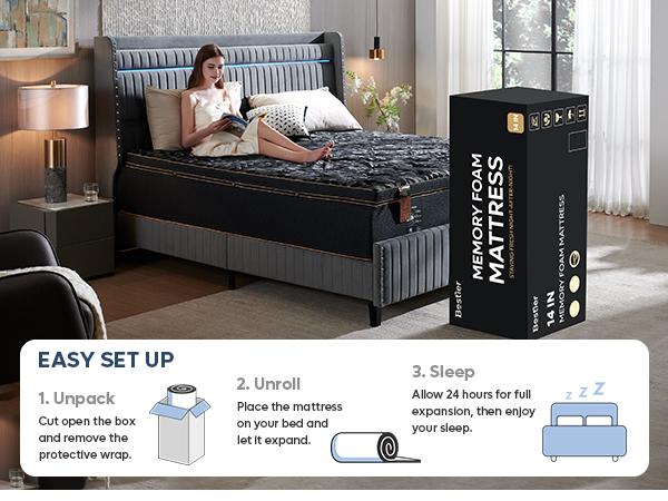 Bestier 14-inch Mattress Medium Firm Organic Wool Gel Memory Foam Ergonomic Bedding in a Box