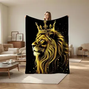 Black Gold Lion King & Tribal Totem Print Blanket: Soft Against the Skin and Lint-Free, This Blanket Is Both Warm and Breathable. Perfect for Use on Sofas and Beds Year-Round, It Makes an Ideal Gift for Those Seeking a Stylish and Trendy Home Decor Piece
