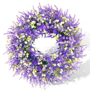Full Fluffy Lavender Wreath Faux Flower Door Wreath for All Seasons Indoor Outdoor Use